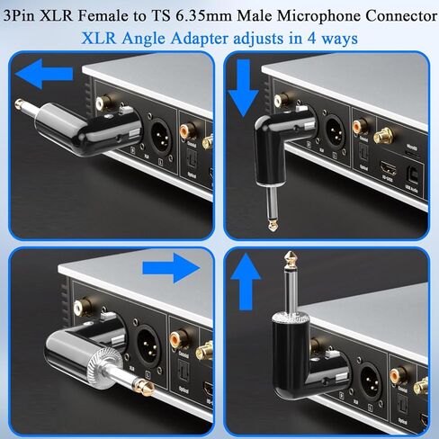 QIANRENON Adjustable 90° Angle XLR Female to 1/4 TS Microphone Adapter 3Pin X-lr Socket to TS 6.35mm Male Mono Unbalanced Right Angle Connector XLR Jack Position Tunable, for Guitar Amplifier Mixer in Saudi Arabia