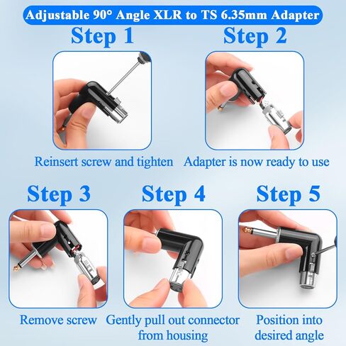 QIANRENON Adjustable 90° Angle XLR Female to 1/4 TS Microphone Adapter 3Pin X-lr Socket to TS 6.35mm Male Mono Unbalanced Right Angle Connector XLR Jack Position Tunable, for Guitar Amplifier Mixer in Saudi Arabia