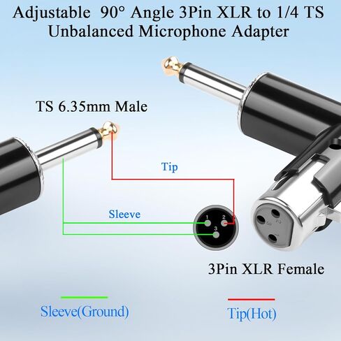 QIANRENON Adjustable 90° Angle XLR Female to 1/4 TS Microphone Adapter 3Pin X-lr Socket to TS 6.35mm Male Mono Unbalanced Right Angle Connector XLR Jack Position Tunable, for Guitar Amplifier Mixer in Saudi Arabia