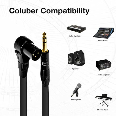 كابل COLUBER ذو الزاوية اليمنى XLR ذكر إلى 1/4 بوصة TRS ذكر - 6 أقدام - أبيض - موصل ميكروفون احترافي ثلاثي السنون لمكبرات الصوت التي تعمل بالطاقة، واجهة الصوت أو الخلاط للأداء المباشر والتسجيل in Kuwait