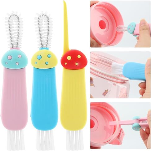 3 in 1 Multifunctional Lid Gap Cleaning Brush Set - Cup, Bottle, Sport Water Bottle (Pink, Yellow, Blue) in Saudi Arabia