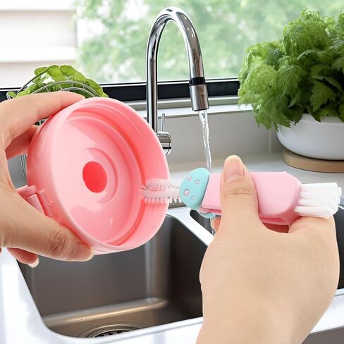 3 in 1 Multifunctional Lid Gap Cleaning Brush Set - Cup, Bottle, Sport Water Bottle (Pink, Yellow, Blue) in Saudi Arabia