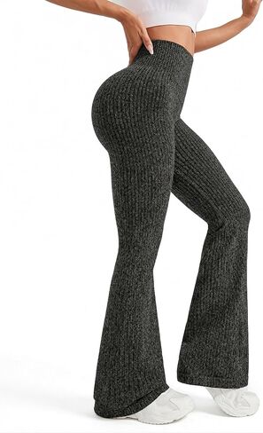 High Waist Ribbed Flare Yoga Pants, Butt Lifting Seamless Workout Sweatpants for Women, Casual Athletic Leggings in Saudi Arabia