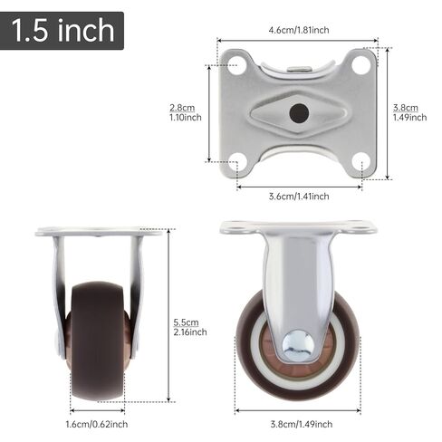 1.5 Inch Rigid Fixed Caster Wheels Set of 4,Non Swivel Low Profile Wheels for Furniture, No Noise Mini Rubber Casters for Small Furniture, Worktables in Saudi Arabia