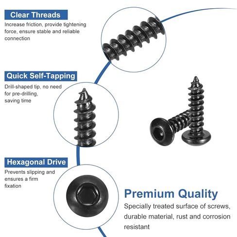 Hex Socket Self Tapping Screws, M3 x 12mm Carbon Steel Wood Screw 50pcs in Saudi Arabia