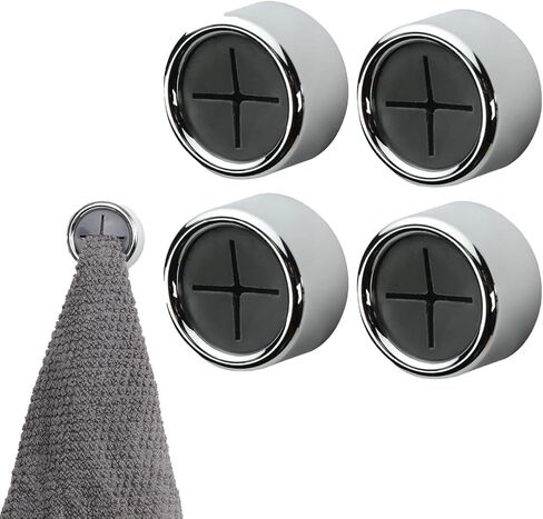Command Hooks, 4 Pack Kitchen Dish Towel Holder, Round Adhesive Push Towel Hooks for Home Bathrooms, Kitchens, Garages, Within Easy Reach, Grey in Saudi Arabia