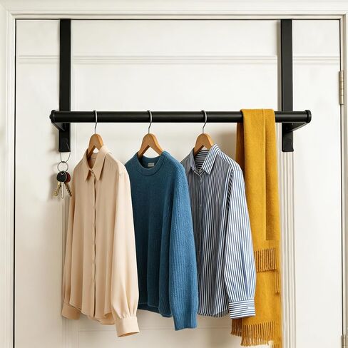 Thrivinest Over The Door Clothes Hanger, Metal Over The Door Rod for Clothes with 2 Hooks, Clothing Hanger Drying Racks for Laundry, Bedroom, Bathroom, Living Room,Office, Fits Door Up to 1.77" in Saudi Arabia