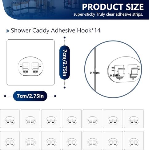 Shower Caddy Adhesive Single Hooks for Replacement, Shower Holder Organizer Self Adhesive Wall Hooks for Bathroom Corner Shelf Basket Soap Dish (Transparent-14Pack 1 Hooks) in Saudi Arabia