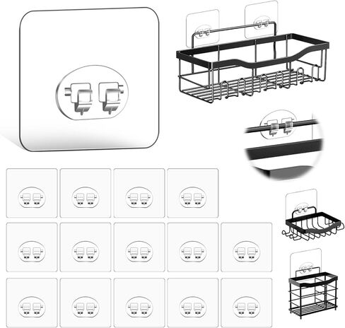 Shower Caddy Adhesive Single Hooks for Replacement, Shower Holder Organizer Self Adhesive Wall Hooks for Bathroom Corner Shelf Basket Soap Dish (Transparent-14Pack 1 Hooks) in Saudi Arabia