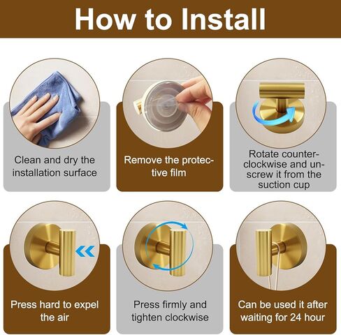 4 Pack Heavy Duty Gold Suction Cup Hooks, Reusable Towel Hooks No-Drill, Stainless Steel Robe Towel Hook Holder for Bathroom/Hotel/Kitchen in Saudi Arabia