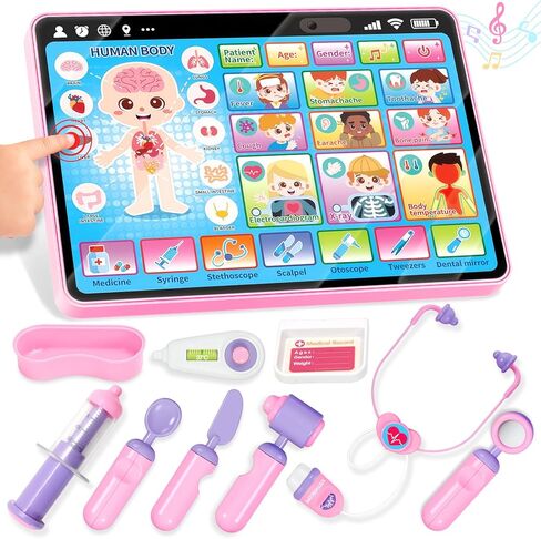 BainGesk Doctor Kit for Girls 1 Years Old, Doctor Tablet with Music & Sound, Pretend Play Doctor Set with Stethoscope, Doctor Dress Up Gifts for Kids Toddlers Ages 1, 2, 3 Years Old in Saudi Arabia