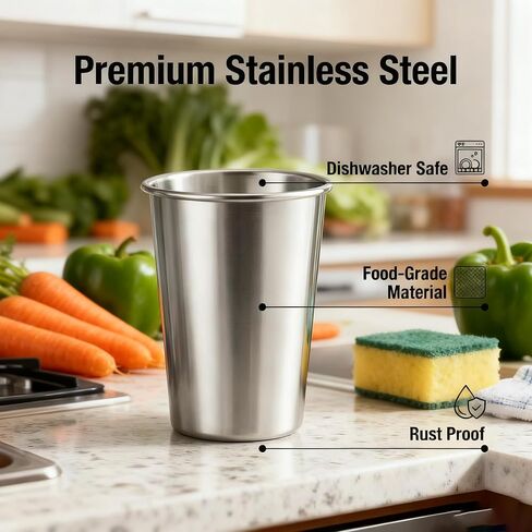 مجموعة أكواب وأكواب من الفولاذ المقاوم للصدأ مكونة من 8 قطع - 4 عبوات بوزن 8 أونصة + 4 عبوات بوزن 16 أونصة قابلة للتكديس، خالية من البيسفينول أ وغير قابلة للكسر 304 أكواب شرب معدنية للأطفال والكبار، للتخييم والنزهات الداخلية والخارجية in Kuwait