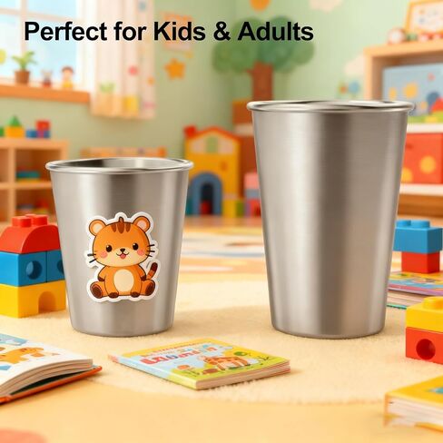 مجموعة أكواب وأكواب من الفولاذ المقاوم للصدأ مكونة من 8 قطع - 4 عبوات بوزن 8 أونصة + 4 عبوات بوزن 16 أونصة قابلة للتكديس، خالية من البيسفينول أ وغير قابلة للكسر 304 أكواب شرب معدنية للأطفال والكبار، للتخييم والنزهات الداخلية والخارجية in Kuwait