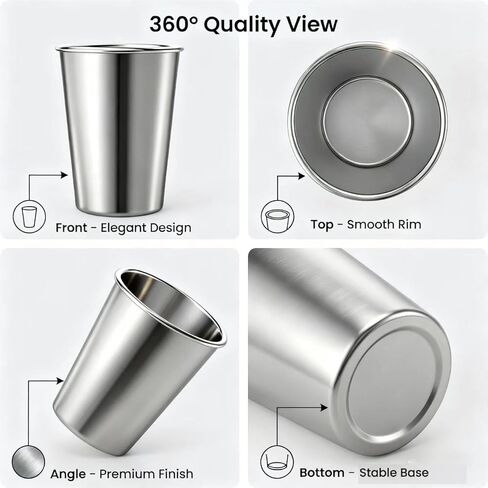 مجموعة أكواب وأكواب من الفولاذ المقاوم للصدأ مكونة من 8 قطع - 4 عبوات بوزن 8 أونصة + 4 عبوات بوزن 16 أونصة قابلة للتكديس، خالية من البيسفينول أ وغير قابلة للكسر 304 أكواب شرب معدنية للأطفال والكبار، للتخييم والنزهات الداخلية والخارجية in Kuwait