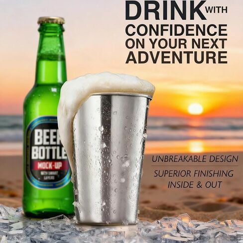 مجموعة أكواب وأكواب من الفولاذ المقاوم للصدأ مكونة من 8 قطع - 4 عبوات بوزن 8 أونصة + 4 عبوات بوزن 16 أونصة قابلة للتكديس، خالية من البيسفينول أ وغير قابلة للكسر 304 أكواب شرب معدنية للأطفال والكبار، للتخييم والنزهات الداخلية والخارجية in Kuwait