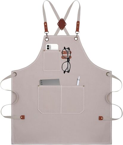 Aprons For Women Men With Large Pockets, Waterproof Cotton Chef Aprons For Cooking Server Grilling Bbq Kitchen in Kuwait