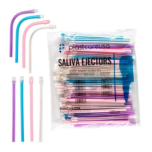 100 Assorted Colors Dental Saliva Ejectors Disposable - Medical Grade Latex Free Evacuation Suction Tips - Flexible (100 Pack) by PlastCare USA in Saudi Arabia