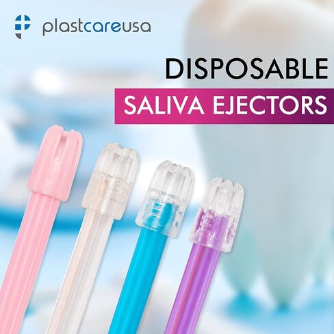 100 Assorted Colors Dental Saliva Ejectors Disposable - Medical Grade Latex Free Evacuation Suction Tips - Flexible (100 Pack) by PlastCare USA in Saudi Arabia