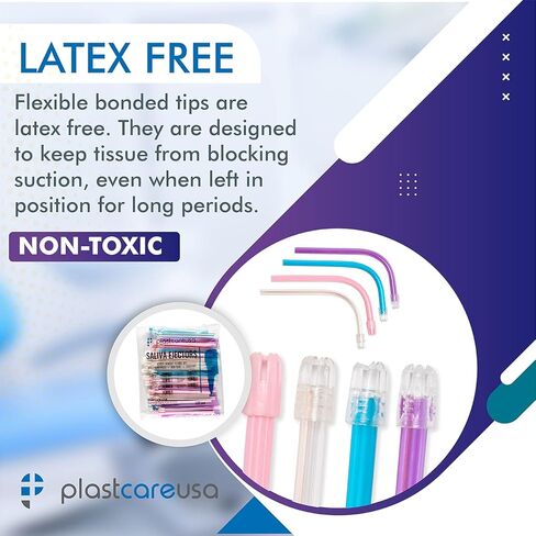 100 Assorted Colors Dental Saliva Ejectors Disposable - Medical Grade Latex Free Evacuation Suction Tips - Flexible (100 Pack) by PlastCare USA in Saudi Arabia