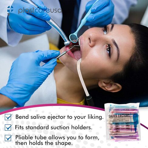 100 Assorted Colors Dental Saliva Ejectors Disposable - Medical Grade Latex Free Evacuation Suction Tips - Flexible (100 Pack) by PlastCare USA in Saudi Arabia