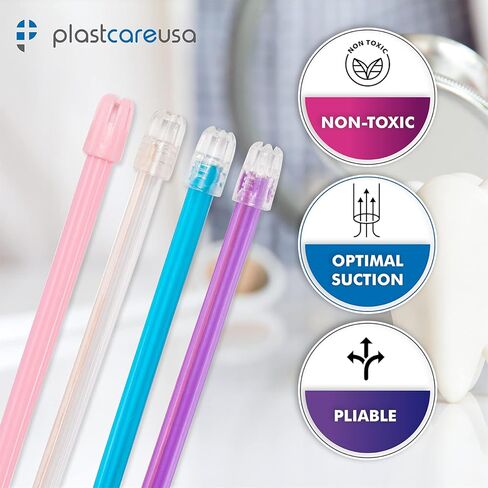 100 Assorted Colors Dental Saliva Ejectors Disposable - Medical Grade Latex Free Evacuation Suction Tips - Flexible (100 Pack) by PlastCare USA in Saudi Arabia