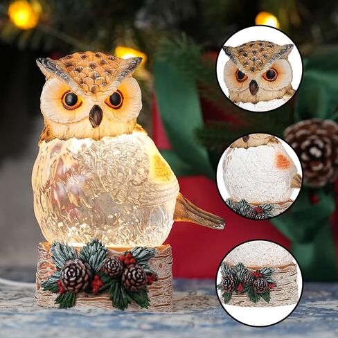 Christmas Owl Snow Globe Light up Swirling Glitter Snow Globe Lantern with Timer Battery Operated 5" Owl Figurines Holiday Decoration Gifts in Saudi Arabia