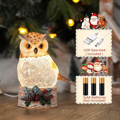 Christmas Owl Snow Globe Light up Swirling Glitter Snow Globe Lantern with Timer Battery Operated 5" Owl Figurines Holiday Decoration Gifts in Saudi Arabia