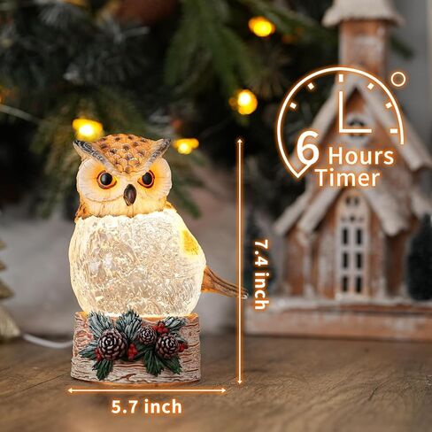Christmas Owl Snow Globe Light up Swirling Glitter Snow Globe Lantern with Timer Battery Operated 5" Owl Figurines Holiday Decoration Gifts in Saudi Arabia
