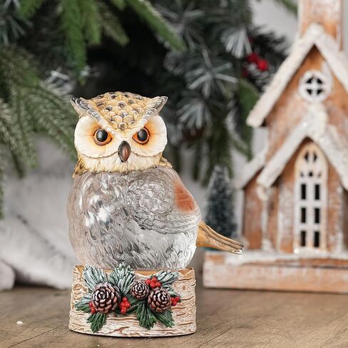 Christmas Owl Snow Globe Light up Swirling Glitter Snow Globe Lantern with Timer Battery Operated 5" Owl Figurines Holiday Decoration Gifts in Saudi Arabia