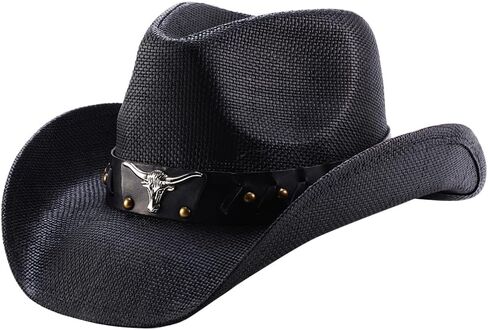 thuizen Men's and Women Western Bullhead Cattleman Crown Straw Cowboy Cowgirl Hat in Saudi Arabia