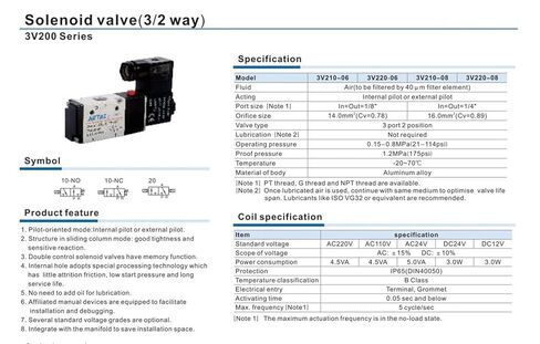 3V210-08 صمام الملف اللولبي الهوائي 3 اتجاهات و2 موضع، مغلق عادة، منفذ 1/4 بوصة، 12 فولت/24 فولت تيار مستمر و220 فولت تيار متردد (6 مم، 3V210-08NC AC110V) in Kuwait