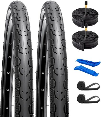 YUNSCM 2-PCS 700C Bike Tires 700x35C/37-622 and 700C Heavy Duty Bike Tubes Schrader Valve with 2 Rim Strips Compatible with 700x33C 700 x35C 700x36C 700x37C 28x1 5/8x1 3/8 Bike Tires and Tubes(Y-1283) in Saudi Arabia