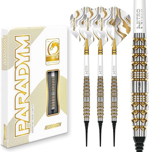 RED DRAGON Darts - Paradym Gold Series - 90% Professional Tungsten Darts Set - Includes Flights & Stems | 18g Soft Tip & Steel Tip 22g, 23g, 24g, 25g & 26g - Professional Dart Set in Saudi Arabia