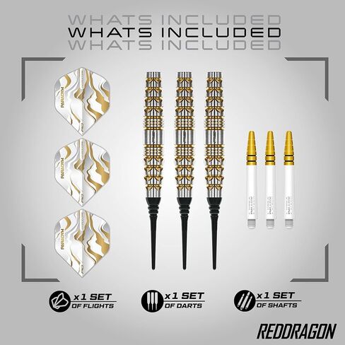 RED DRAGON Darts - Paradym Gold Series - 90% Professional Tungsten Darts Set - Includes Flights & Stems | 18g Soft Tip & Steel Tip 22g, 23g, 24g, 25g & 26g - Professional Dart Set in Saudi Arabia