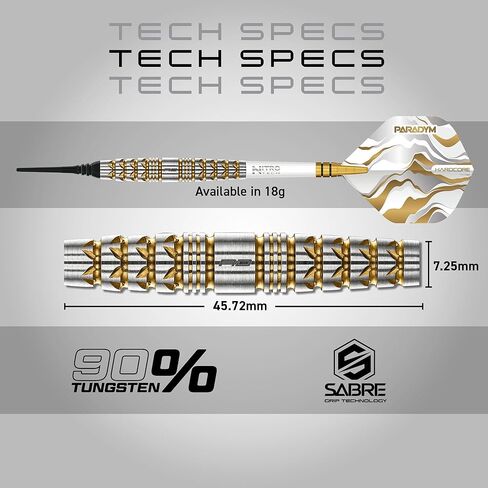 RED DRAGON Darts - Paradym Gold Series - 90% Professional Tungsten Darts Set - Includes Flights & Stems | 18g Soft Tip & Steel Tip 22g, 23g, 24g, 25g & 26g - Professional Dart Set in Saudi Arabia