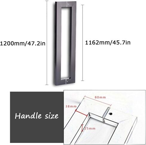 Heavy-Duty Square Tube Handle, Stainless Steel Office Glass Door Push-Pull Handle Home Barn Door Sliding Handrail, for Glass Door Shower Enclosure (Black 1200×1162mm) in Saudi Arabia