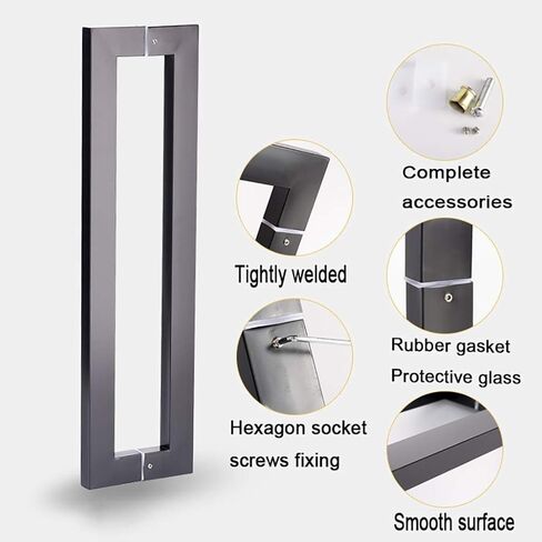 Heavy-Duty Square Tube Handle, Stainless Steel Office Glass Door Push-Pull Handle Home Barn Door Sliding Handrail, for Glass Door Shower Enclosure (Black 1200×1162mm) in Saudi Arabia