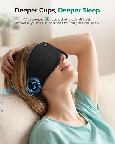 MUSICOZY 2 حزم قناع بلوتوث لسماعات الرأس، أقنعة العين مع عصابة رأس، سماعات نوم لعصابة الرأس النائمة الجانبية وقناع النوم مع سماعة رأس بلوتوث مثالية للنوم (أسود كلاسيكي) in Kuwait