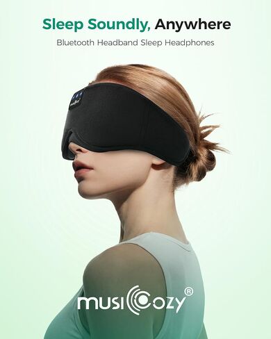 MUSICOZY 2 حزم قناع بلوتوث لسماعات الرأس، أقنعة العين مع عصابة رأس، سماعات نوم لعصابة الرأس النائمة الجانبية وقناع النوم مع سماعة رأس بلوتوث مثالية للنوم (أسود كلاسيكي) in Kuwait