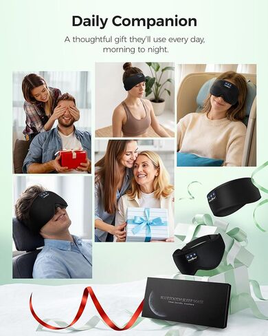 MUSICOZY 2 حزم قناع بلوتوث لسماعات الرأس، أقنعة العين مع عصابة رأس، سماعات نوم لعصابة الرأس النائمة الجانبية وقناع النوم مع سماعة رأس بلوتوث مثالية للنوم (أسود كلاسيكي) in Kuwait