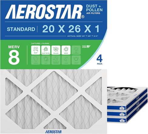 Aerostar 20x26x1 Merv 8 مرشح الهواء المطوي ، مرشح الهواء AC فرن ، 4 حزمة (الحجم الفعلي: 20 "× 26" × 3/4 ") in Saudi Arabia