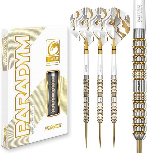 RED DRAGON Darts - Paradym Gold Series - 90% Professional Tungsten Darts Set - Includes Flights & Stems | 18g Soft Tip & Steel Tip 22g, 23g, 24g, 25g & 26g - Professional Dart Set in Saudi Arabia