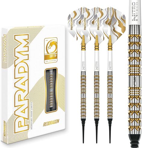 RED DRAGON Darts - Paradym Gold Series - 90% Professional Tungsten Darts Set - Includes Flights & Stems | 18g Soft Tip & Steel Tip 22g, 23g, 24g, 25g & 26g - Professional Dart Set in Saudi Arabia