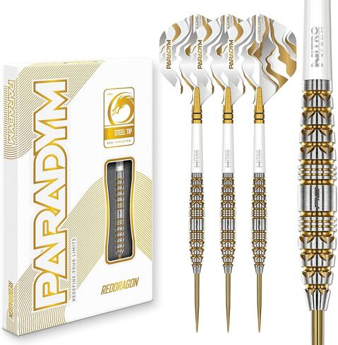 RED DRAGON Darts - Paradym Gold Series - 90% Professional Tungsten Darts Set - Includes Flights & Stems | 18g Soft Tip & Steel Tip 22g, 23g, 24g, 25g & 26g - Professional Dart Set in Saudi Arabia