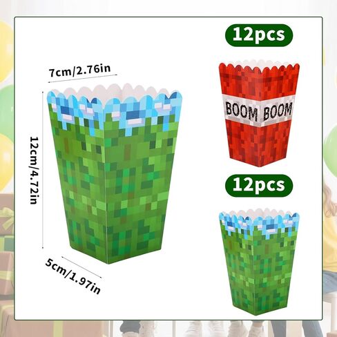 24pcs Pixel Popcorn Boxes, 12x7x5cm/4.72x2.76x1.97in Video Game Theme Party Snack Boxes Candy Snack Food Containers for Home Movie Theater in Saudi Arabia