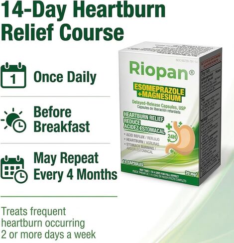 Riopan Esomeprazole Magnesium 20mg Delayed-Release Capsules – 24 Hour Heartburn Relief Treatment – 14 Count in Saudi Arabia