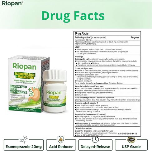 Riopan Esomeprazole Magnesium 20mg Delayed-Release Capsules – 24 Hour Heartburn Relief Treatment – 14 Count in Saudi Arabia