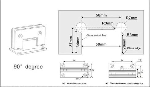 Hinges for Glass Doors in the Stainless Steel 304 (XYGL-21) 90 Degrees 1Pcs in Saudi Arabia