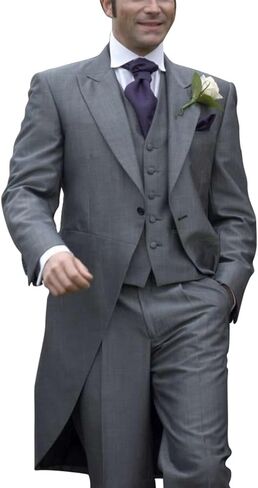 Mens Victorian Peak Lapel Tailcoat Vest Pants Tuxedo Set Wedding Dress Suit Set Morning Suits in Saudi Arabia