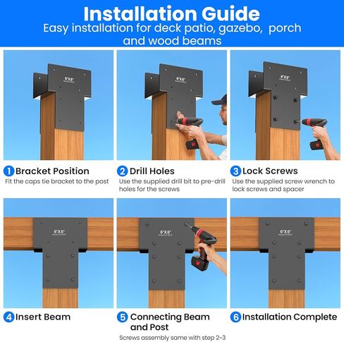 2 قطعة 6 × 6 بوصة (5.6 × 5.6 فعليًا) دعامة من الفولاذ المقاوم للصدأ، مناسبة لتوصيل شرفة المراقبة الخشبية، عمود الفناء على سطح السفينة، دعامة عوارض خشبية للفناء، للحديقة، الفناء in Kuwait
